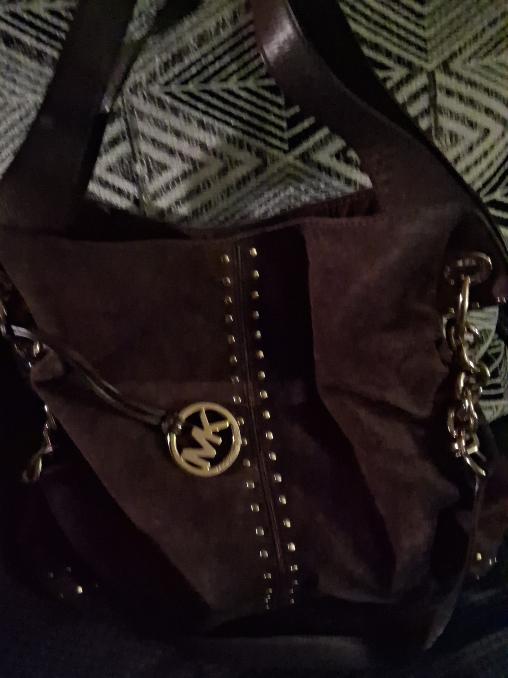 Michael Kors Brown Suede Shoulder Bag  Trim In Leather with Gold Hardware